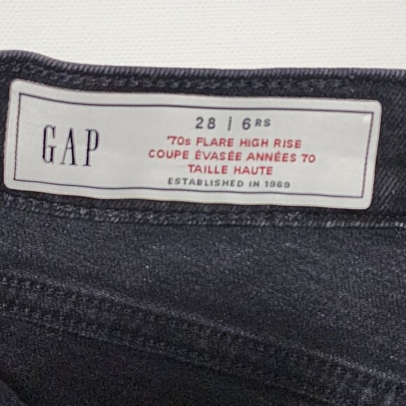 GAP Black Wash Stretch Denim High Rise 70's Flare Jeans - Picture 7 of 8